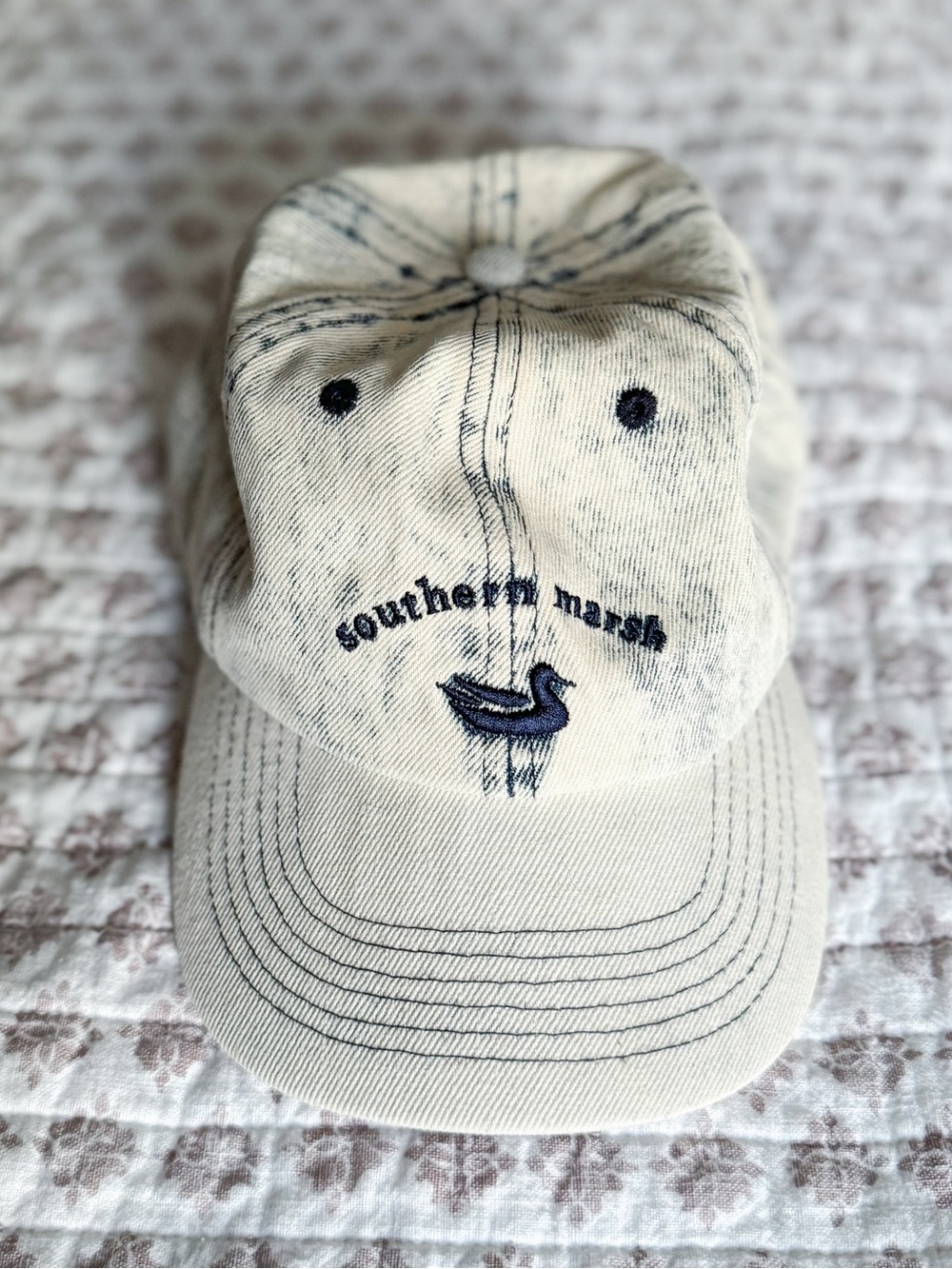 Southern Marsh Relaxed Denim Hat with Navy Embroidered Duck NWT